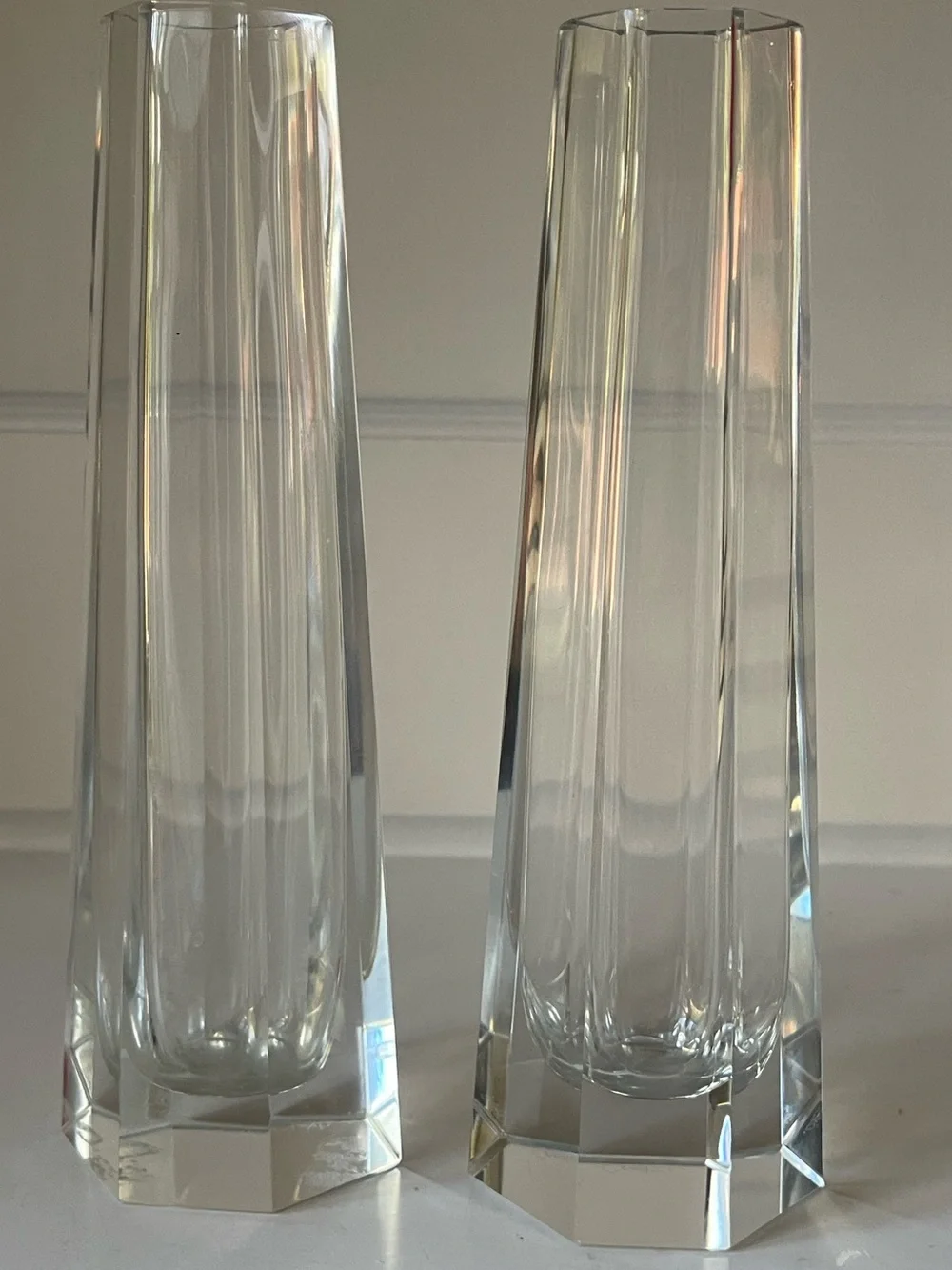 Vintage Signed Ceska Crystal Bud Vases 7.75” Matching Pair Set of 2